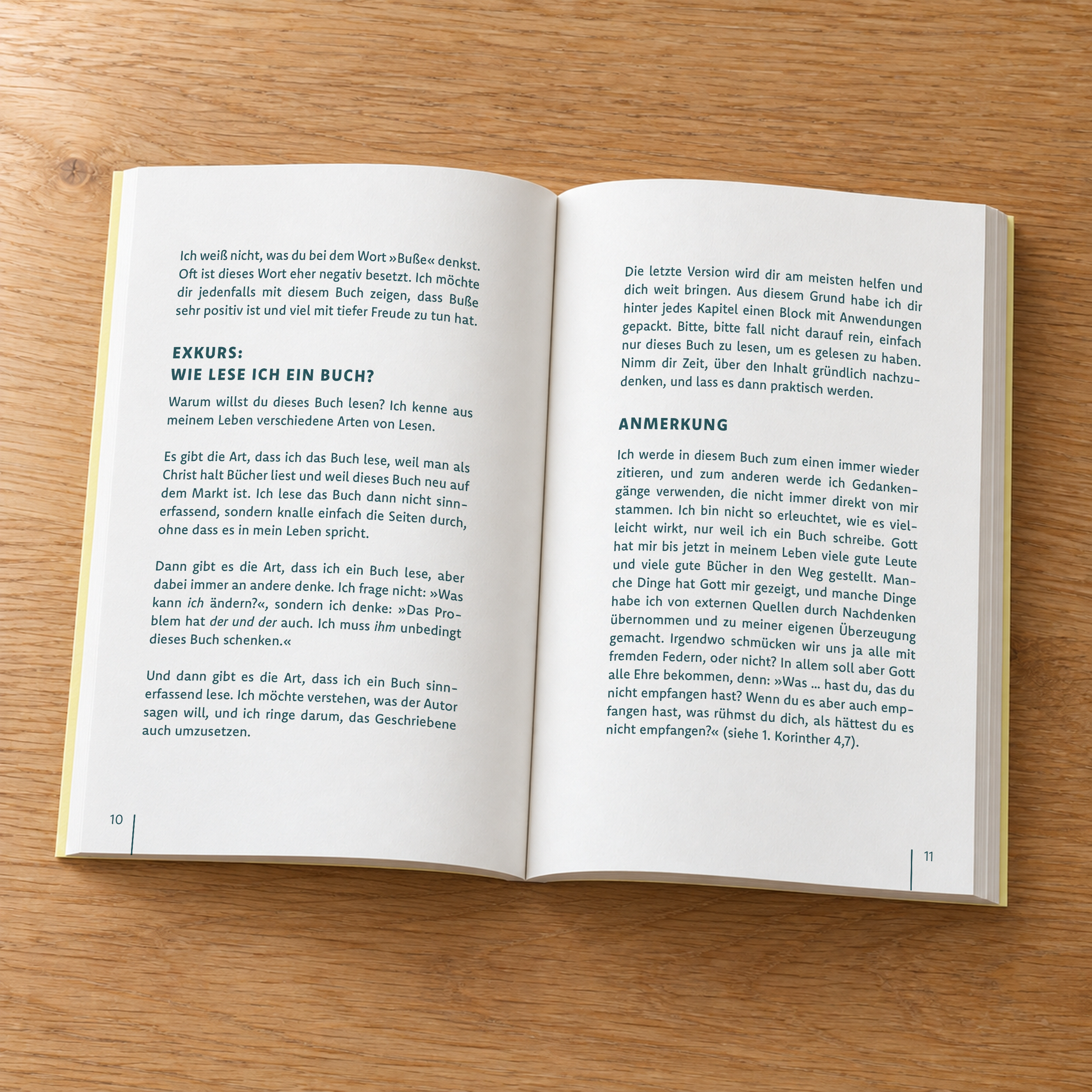 Fang noch heute an! aufgeschlagen auf dem Holztisch – echte Innenseiten 10 und 11 aus der CLV-PDF