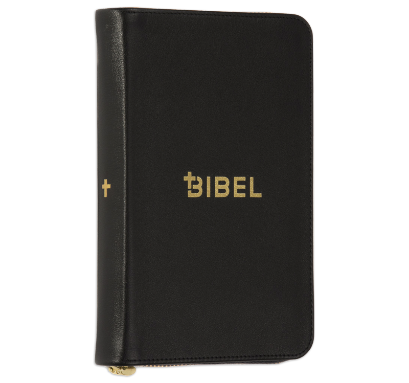 Bible Schlachter 2000 – édition miniature (couverture souple, noir, cuir de veau, bordure dorée, fermeture éclair)