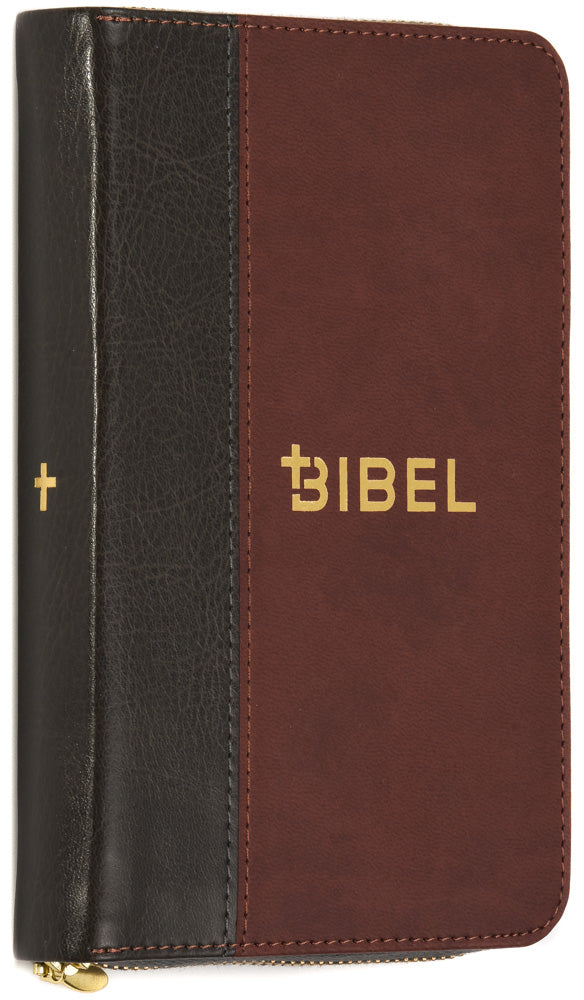 Schlachter 2000 Bibel – Miniaturausgabe (Softcover, grau/braun, PU-Einband, Goldschnitt, Reißverschluss) – Originalabbildung von CLV