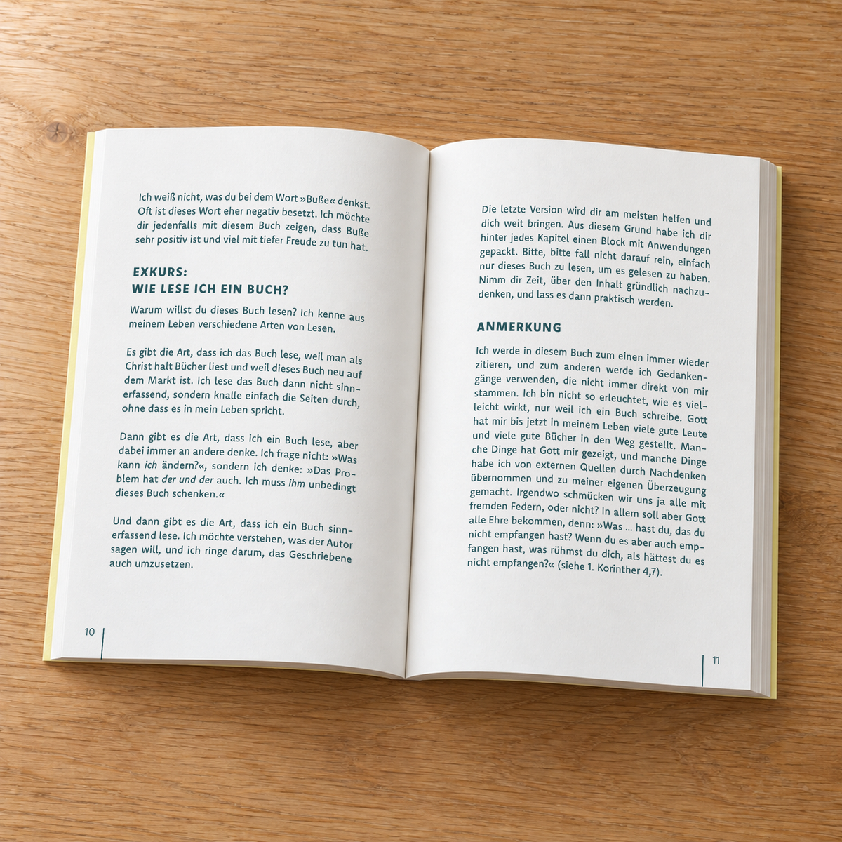 Fang noch heute an! aufgeschlagen auf dem Holztisch – echte Innenseiten 10 und 11 aus der CLV-PDF
